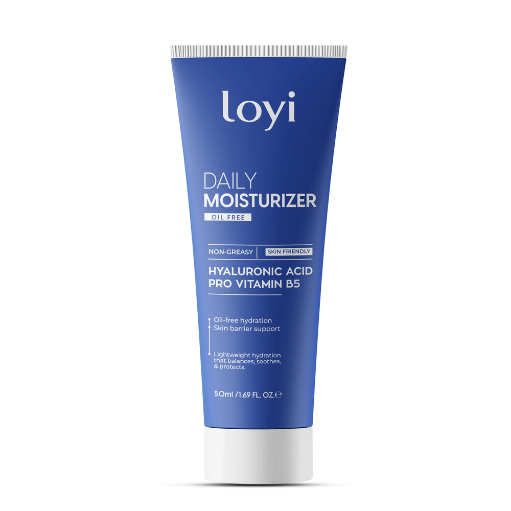 LOYI Daily Oil-Free Moisturizer 50ml, blue tube with white cap, lightweight non-greasy hydration